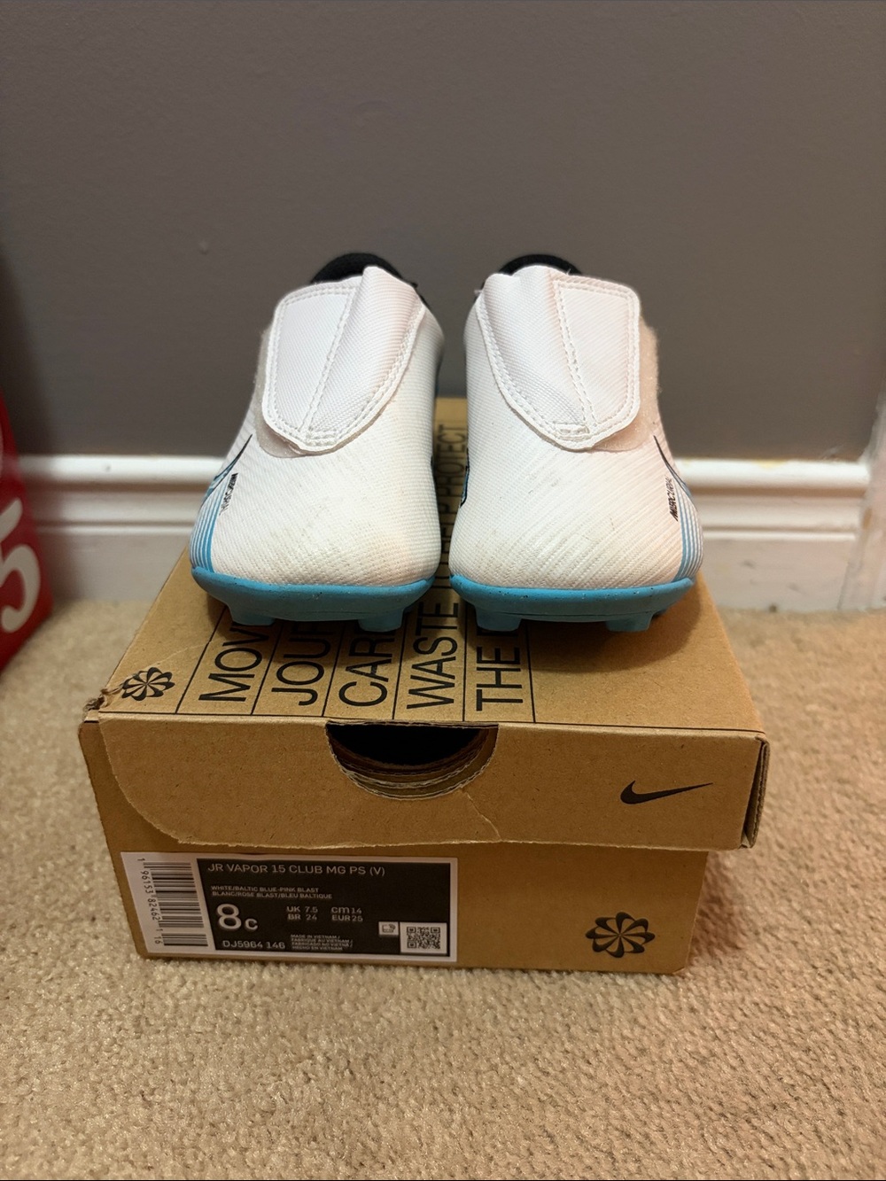 Nike Kids White and Light Blue Soccer Cleats